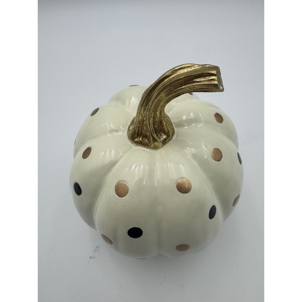 NEW MacKenzie-Childs Dotty Pumpkin Ivory Large Fall Harvest Decor NIB 35509-035